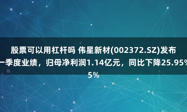 股票可以用杠杆吗 伟星新材(002372.SZ)发布一季度业绩，归母净利润1.14亿元，同比下降25.95%