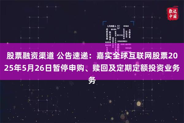 股票融资渠道 公告速递：嘉实全球互联网股票2025年5月26日暂停申购、赎回及定期定额投资业务